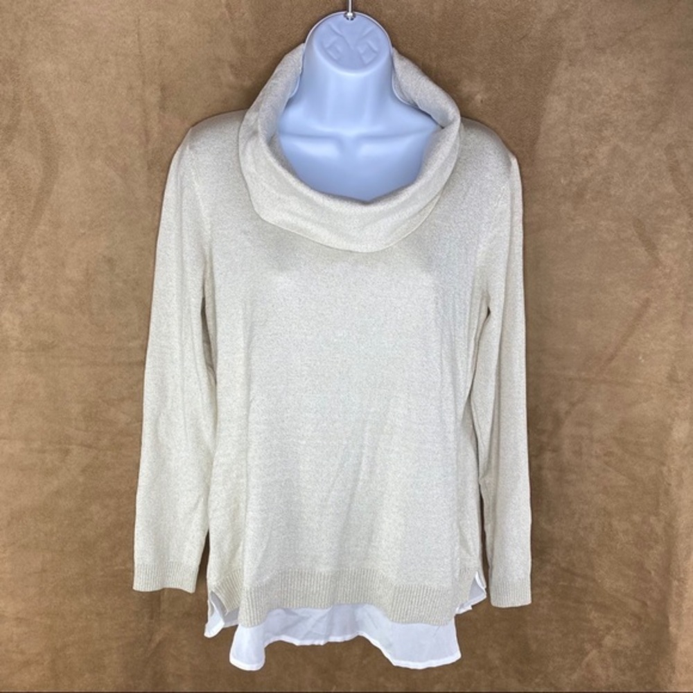 Calvin Klein Cowl Neck Layered Metallic Sweater